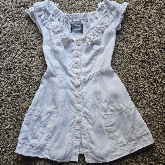 Reformation White 100% Linen front pockets Minimalistic Fringe Mini dress sz 0 - Picture 2 of 10